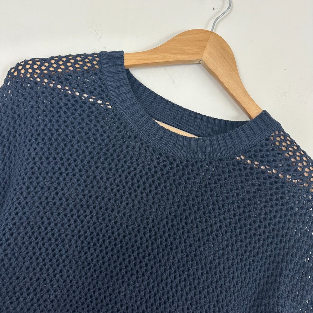 Velvet By Graham & Spencer Sweater Blue Cotton Open Knit Crochet Boho Womens S